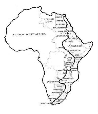 Historical Cape to Cairo route map across Africa